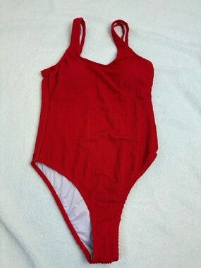 Red Textured One-Piece Swimsuit